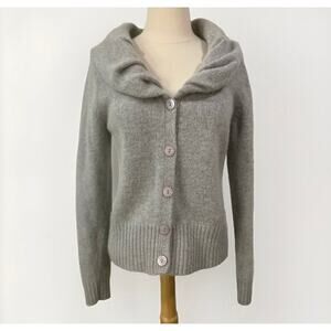 Y2K Marina Luna Women's Large  Cardigan Preppy Sweater Gray Angora Collar